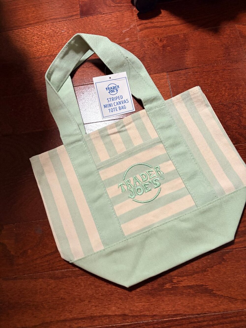 Trader Joe’s Limited Edition Pastel Mini Canvas Tote Bag Striped Green - NWT